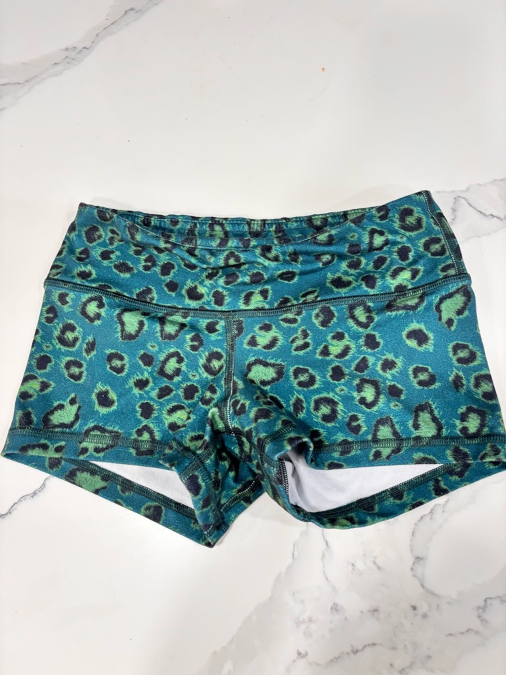 Fleo Teal and Green Leopard Print Bike Shorts